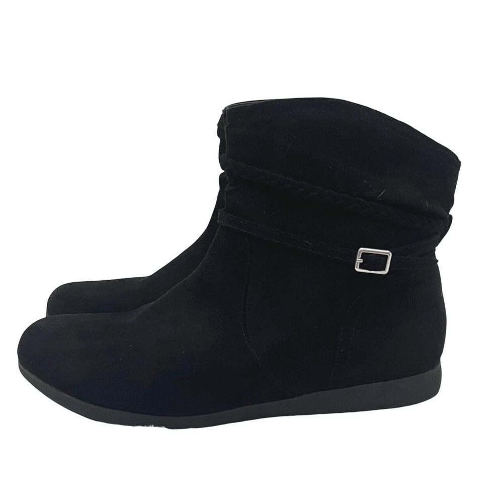 St. Johns Bay Womens Black Faux Suede Ankle Boots Slouch‎ Memory Foam Size 7.5